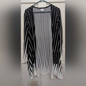 LuLaRoe Caroline Black and White Striped Sweater Cardigan